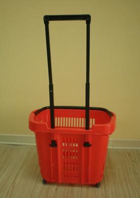 Plastic shopping basket that is also a trolley