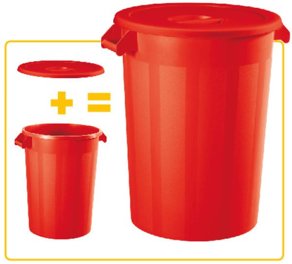 Red food waste bin and lid