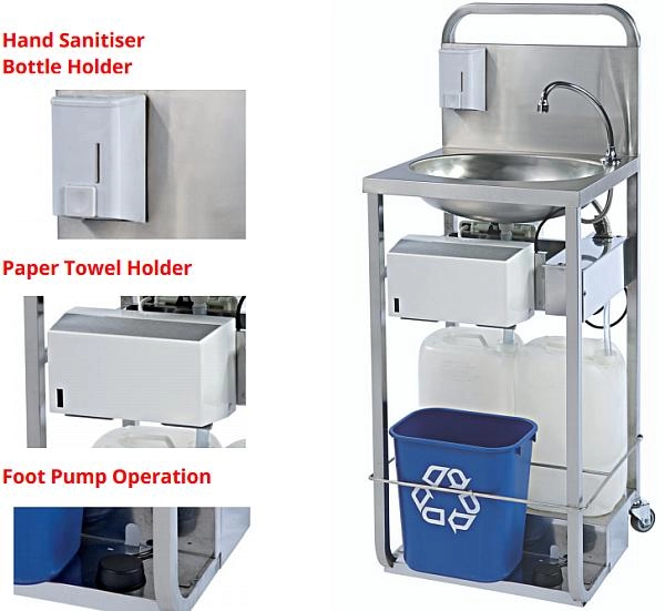 stainless steel mobile hygiene station with water and pump